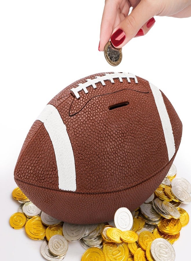 Tlence 11" Football Piggy Bank for Boys, Shatterproof Rugby Coin Bank, Decorative Sports Money Box, Football Shape Money Storage Container for Saving Money, Birthday Party Gift for Football Lover - Image 1